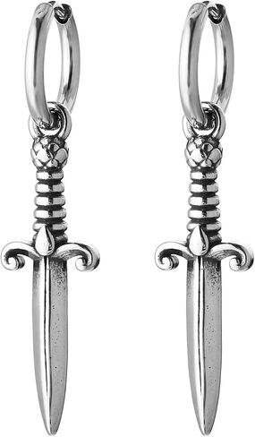 HZMAN Sword Dangle Drop Earrings for Men Gothic Punk Stainless Steel Dragon Knight Earring Hinged Huggie Hoop Earring Jewelry Gift in Kuwait