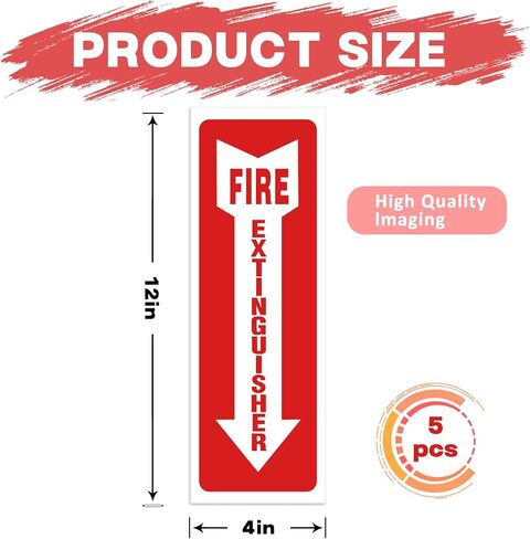 Fire Extinguisher Stickers 4x12 Inch, 5PCS Fire Extinguisher Signs, Fire Extinguisher Sign for with Arrow, for Home, Office, Business - Fits Various wall surfaces in Saudi Arabia