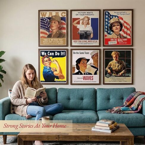 American Women WWII Poster - Vintage Wall Art for Room Aesthetic, Wall Decor Bars,Restaurants Poster,Cafes Pubs Prints, World War 2 Memorabilia-US Military Prints Unframed Set of 6 (8x10 inches) in Kuwait