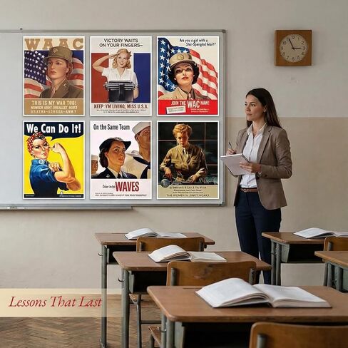American Women WWII Poster - Vintage Wall Art for Room Aesthetic, Wall Decor Bars,Restaurants Poster,Cafes Pubs Prints, World War 2 Memorabilia-US Military Prints Unframed Set of 6 (8x10 inches) in Kuwait