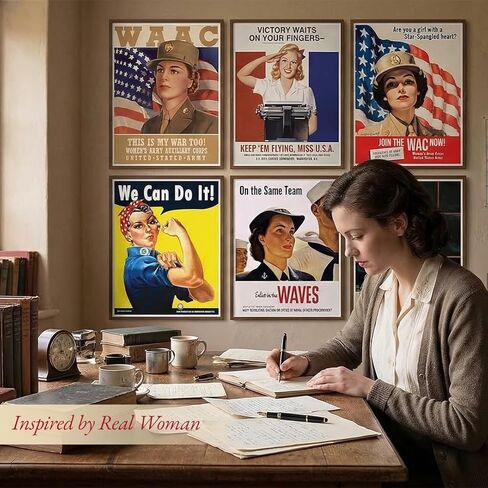 American Women WWII Poster - Vintage Wall Art for Room Aesthetic, Wall Decor Bars,Restaurants Poster,Cafes Pubs Prints, World War 2 Memorabilia-US Military Prints Unframed Set of 6 (8x10 inches) in Kuwait