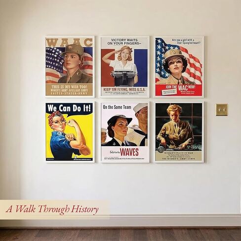 American Women WWII Poster - Vintage Wall Art for Room Aesthetic, Wall Decor Bars,Restaurants Poster,Cafes Pubs Prints, World War 2 Memorabilia-US Military Prints Unframed Set of 6 (8x10 inches) in Kuwait
