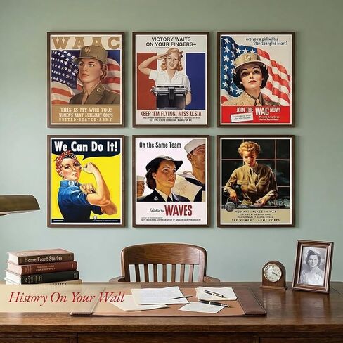 American Women WWII Poster - Vintage Wall Art for Room Aesthetic, Wall Decor Bars,Restaurants Poster,Cafes Pubs Prints, World War 2 Memorabilia-US Military Prints Unframed Set of 6 (8x10 inches) in Kuwait