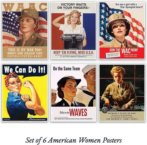 American Women WWII Poster - Vintage Wall Art for Room Aesthetic, Wall Decor Bars,Restaurants Poster,Cafes Pubs Prints, World War 2 Memorabilia-US Military Prints Unframed Set of 6 (8x10 inches) in Kuwait