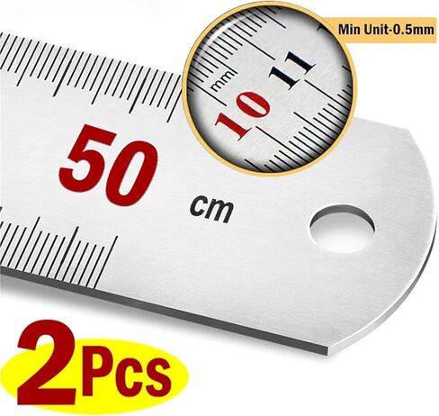 أداة قياس مترية، مسطرة فولاذية من الفولاذ المقاوم للصدأ مستقيمة مزدوجة الجوانب أداة قياس دقيقة متري 50 سم رسم يدوي بمقياس سنتيمتر بوصة in Kuwait