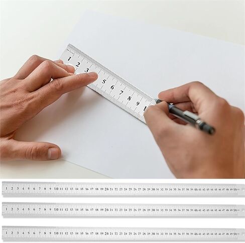 أداة قياس مترية، مسطرة فولاذية من الفولاذ المقاوم للصدأ مستقيمة مزدوجة الجوانب أداة قياس دقيقة متري 50 سم رسم يدوي بمقياس سنتيمتر بوصة in Kuwait