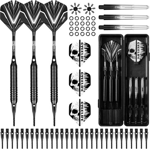 CyeeLife Soft tip Darts Set with Brass Barrel,Professional Darts Plastic Tip,Aluminum/PC Shafts + 6 Flights + 30 Soft Tip + 20 O Ring + 2 Flight Protectors + 1 Dart Case for Electronic Dartboard in Kuwait