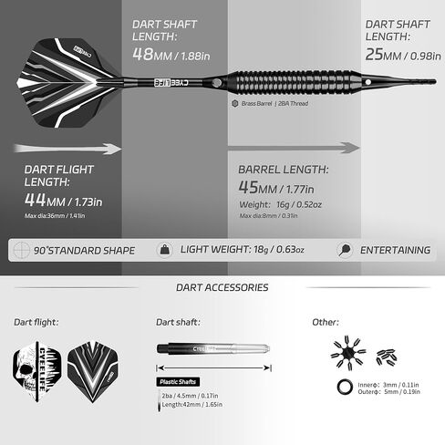 CyeeLife Soft tip Darts Set with Brass Barrel,Professional Darts Plastic Tip,Aluminum/PC Shafts + 6 Flights + 30 Soft Tip + 20 O Ring + 2 Flight Protectors + 1 Dart Case for Electronic Dartboard in Kuwait