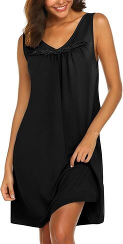 Ekouaer Women Cotton Nightgowns Sleeveless Sleep Shirts Lace Night Shirts Sleep Dress S-3XL in Saudi Arabia