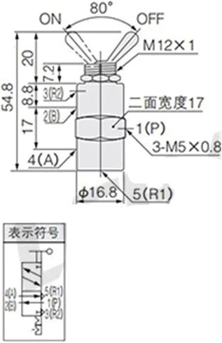 TV-3S Metal Toggles Switch, 5mm Thread 2 Position 3 Way Mechanical Air Pneumatic Valve, 1pc in Kuwait