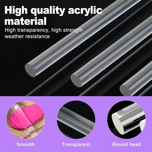 4 Clear Acrylic Rods 6.3 x 0.5 Inch - Acrylic Sticks Plastic Dowels Glass Stirring Rods for DIY Crafts, Plant Stakes, Stirring, Art, School, Home in Saudi Arabia