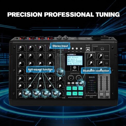 جهاز مزج الصوت الاحترافي - تأثير بطاقة الصوت، واجهة صوتية ذات 6 قنوات، بث صوتي، بث مباشر، تسجيل صوتي، مجموعات دي جي، مقاطع فيديو يوتيوب، ليالي كاريوكي، متوافق مع الميكروفون/الكمبيوتر - DA-6 in Kuwait