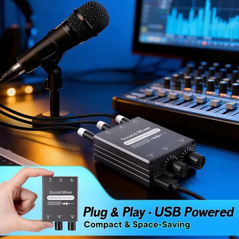 2 Channel Stereo Audio Mixer, 3.5mm 2 In 1 Out Mini Audio Mixer with Dual Volume Control, 5V USB Powered Metal Housing, Includes 3.5mm Audios Cable for PC Phone Laptop Headphones Speakers in Saudi Arabia