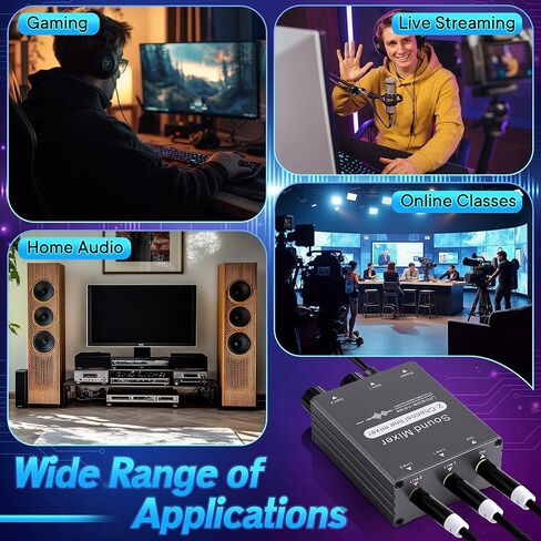 2 Channel Stereo Audio Mixer, 3.5mm 2 In 1 Out Mini Audio Mixer with Dual Volume Control, 5V USB Powered Metal Housing, Includes 3.5mm Audios Cable for PC Phone Laptop Headphones Speakers in Saudi Arabia