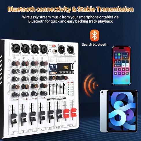 4 Channel Professional Audio Mixer with 4 MIC/LINE Inputs, 5-Band EQ, 99DSP Effects, USB Playback/Recording, +48V Phantom Power for Musicians Live Streaming DJ Podcasting Home Studio(AG-4K) in Saudi Arabia