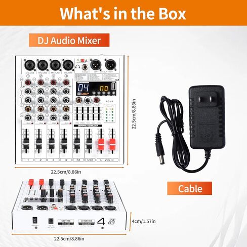 4 Channel Professional Audio Mixer with 4 MIC/LINE Inputs, 5-Band EQ, 99DSP Effects, USB Playback/Recording, +48V Phantom Power for Musicians Live Streaming DJ Podcasting Home Studio(AG-4K) in Saudi Arabia