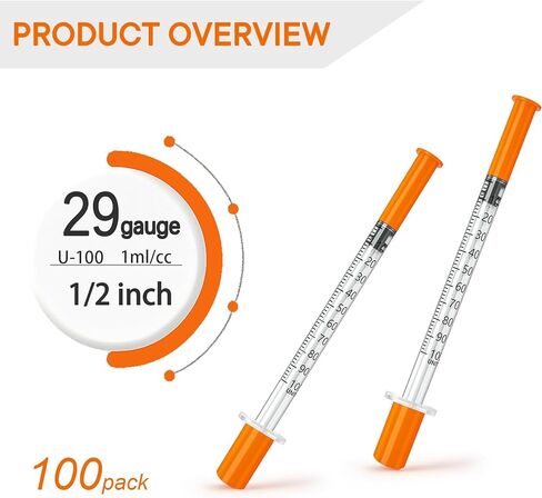 U-100 1ml 29Gauge 1/2 Inch Syring, Individually Packed, PACK 100. in Kuwait