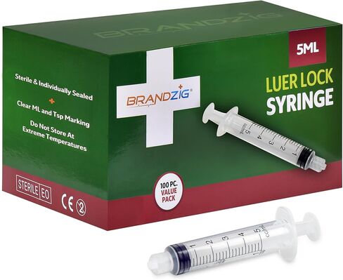 5ml syringe luer lock (No Needle) - Sterile, Individually Wrapped - 100 Pack - for Professional & Personal Use in Kuwait