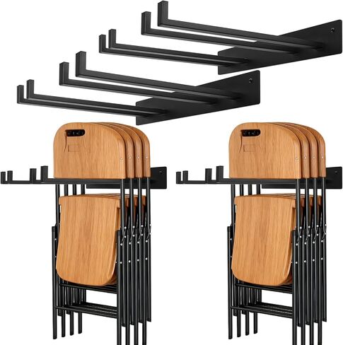 2 حزمة رف تخزين كرسي قابل للطي، رف كرسي قابل للطي، حامل حائط منظم المرآب، شماعات أدوات لجدار المرآب، يحمل 240 رطلاً in Kuwait