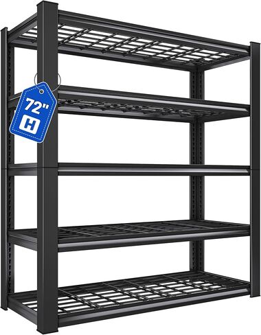 REIBII 3010LBS رفوف المرآب 72 بوصة ارتفاع رفوف المرآب رفوف معدنية صناعية شديدة التحمل 5 أرفف قابلة للتعديل للتخزين في مخزن المطبخ والمستودعات في الطابق السفلي 72 بوصة ارتفاع × 35.5 بوصة عرض × 16 بوصة عمق، أسود in Kuwait