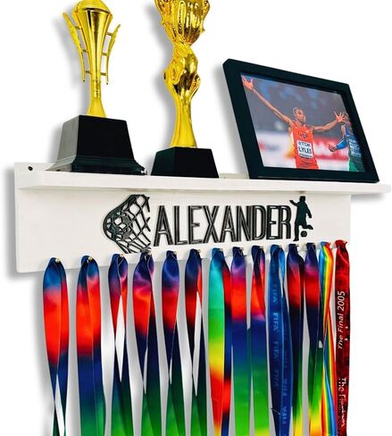 Personalized Medal Holder And Trophy Shelf With 3D Name,Custom Wooden Medal Hanger Display For Awards or Ribbons,Trophy Display Shelf,Medals Awards Rack For Wall in Saudi Arabia