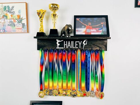 Personalized Medal Holder And Trophy Shelf With 3D Name,Custom Wooden Medal Hanger Display For Awards or Ribbons,Trophy Display Shelf,Medals Awards Rack For Wall in Saudi Arabia
