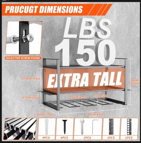 Wall Mount Tool Organizer, 3-Layer Heavy Duty Metal Rack for 4 Drills, with Screwdriver and Hammer Holder, 150 Lbs Capacity, Garage and Workshop Storage (trumpet, 3-4) in Kuwait