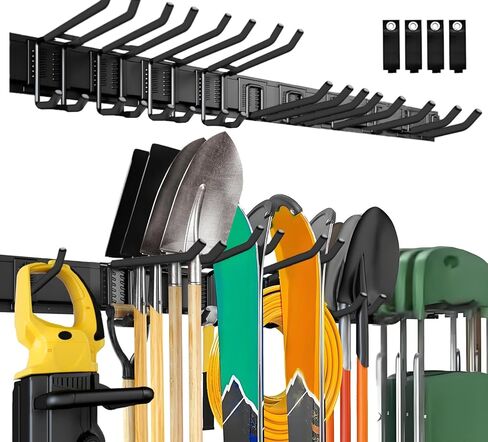 64'' Garage Tool Organizer Wall Mount, 18 PCS Adjustable Garden Tool Hanger Rack, Garage Hooks Heavy Duty, Shovel Holder Wall Mount, Storage Hooks for Hanging in Garage in Kuwait