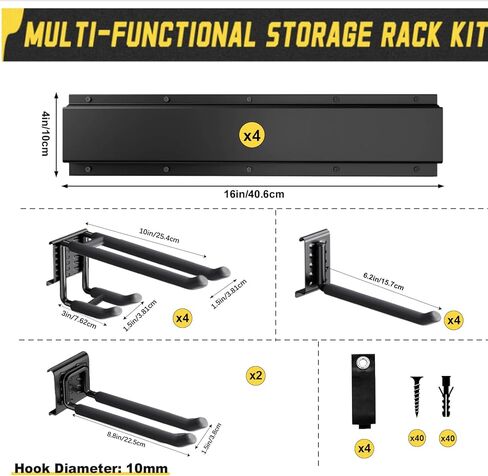 64'' Garage Tool Organizer Wall Mount, 18 PCS Adjustable Garden Tool Hanger Rack, Garage Hooks Heavy Duty, Shovel Holder Wall Mount, Storage Hooks for Hanging in Garage in Kuwait
