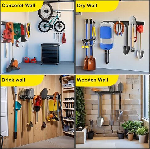 64'' Garage Tool Organizer Wall Mount, 18 PCS Adjustable Garden Tool Hanger Rack, Garage Hooks Heavy Duty, Shovel Holder Wall Mount, Storage Hooks for Hanging in Garage in Kuwait
