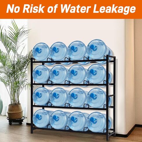 16-Tray Water Cooler Jug Rack - Heavy Duty Carbon Steel 5 Gallon Water Dispenser Jug Holder Stand With 4-Tier Organizer For Home, Office, Kitchen, Warehouse - Black in Kuwait