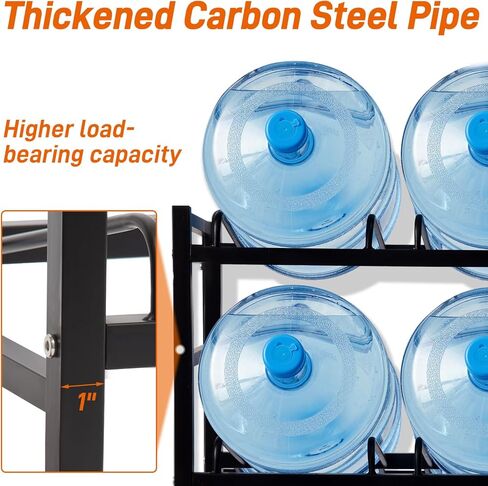 16-Tray Water Cooler Jug Rack - Heavy Duty Carbon Steel 5 Gallon Water Dispenser Jug Holder Stand With 4-Tier Organizer For Home, Office, Kitchen, Warehouse - Black in Kuwait