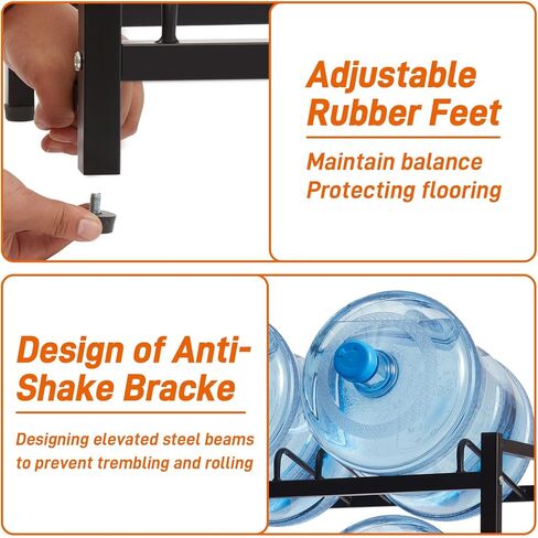 16-Tray Water Cooler Jug Rack - Heavy Duty Carbon Steel 5 Gallon Water Dispenser Jug Holder Stand With 4-Tier Organizer For Home, Office, Kitchen, Warehouse - Black in Kuwait