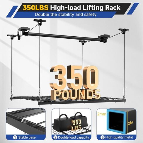 GADFISH Garage Ceiling Lift Storage Rack, Easy Lifting 85" Height 4x4 Ft Overhead Garage Storage Rack for Space Saving with Safety Lock, Suitable for 16"/24" Ceiling, 350LBS Capacity in Kuwait