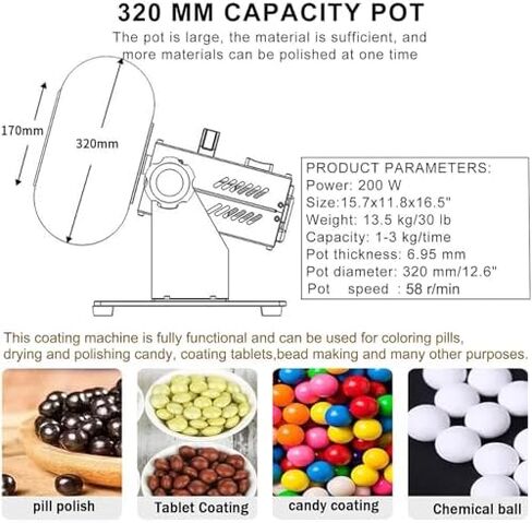 Small Commercial Sugar Coating Machine,Automatic Tablet Coating Machine,Electric Chocolate Polishing Machine with,Including Stand and Blower in Kuwait