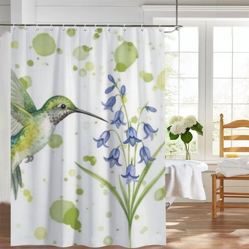 ستارة حمام بنمط الزهور مع خطافات، ستارة دش صيفية مقاومة للماء للمحيط، قماش قابل للغسل ستائر دش فاخرة مصممة للعطلات إكسسوارات الحمام بوهو 68 × 72 بوصة in Kuwait