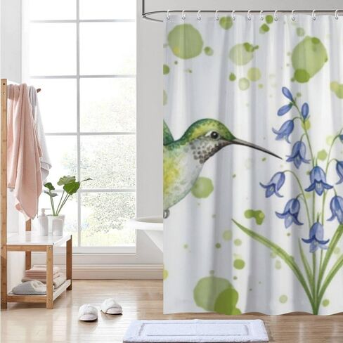 ستارة حمام بنمط الزهور مع خطافات، ستارة دش صيفية مقاومة للماء للمحيط، قماش قابل للغسل ستائر دش فاخرة مصممة للعطلات إكسسوارات الحمام بوهو 68 × 72 بوصة in Kuwait