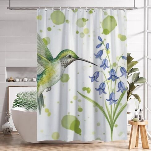 ستارة حمام بنمط الزهور مع خطافات، ستارة دش صيفية مقاومة للماء للمحيط، قماش قابل للغسل ستائر دش فاخرة مصممة للعطلات إكسسوارات الحمام بوهو 68 × 72 بوصة in Kuwait