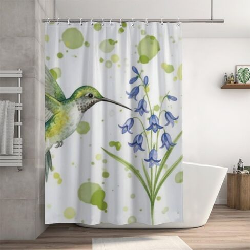 ستارة حمام بنمط الزهور مع خطافات، ستارة دش صيفية مقاومة للماء للمحيط، قماش قابل للغسل ستائر دش فاخرة مصممة للعطلات إكسسوارات الحمام بوهو 68 × 72 بوصة in Kuwait