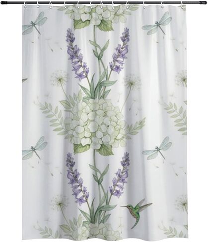 Lavender Print Shower Curtain Fabric with Hooks, Summer Waterproof Space Shower Curtain, Washable Fabric Holiday Vintage Curtains for Bathroom for Walk in Abstract Decor 72×72 in in Kuwait