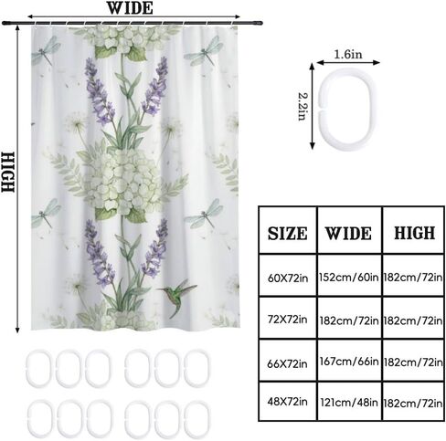 Lavender Print Shower Curtain Fabric with Hooks, Summer Waterproof Space Shower Curtain, Washable Fabric Holiday Vintage Curtains for Bathroom for Walk in Abstract Decor 72×72 in in Kuwait