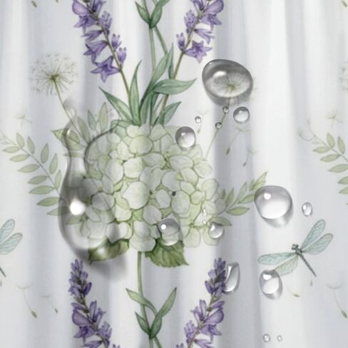 Lavender Print Shower Curtain Fabric with Hooks, Summer Waterproof Space Shower Curtain, Washable Fabric Holiday Vintage Curtains for Bathroom for Walk in Abstract Decor 72×72 in in Kuwait