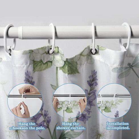 Lavender Print Shower Curtain Fabric with Hooks, Summer Waterproof Space Shower Curtain, Washable Fabric Holiday Vintage Curtains for Bathroom for Walk in Abstract Decor 72×72 in in Kuwait