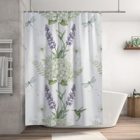 Lavender Print Shower Curtain Fabric with Hooks, Summer Waterproof Space Shower Curtain, Washable Fabric Holiday Vintage Curtains for Bathroom for Walk in Abstract Decor 72×72 in in Kuwait
