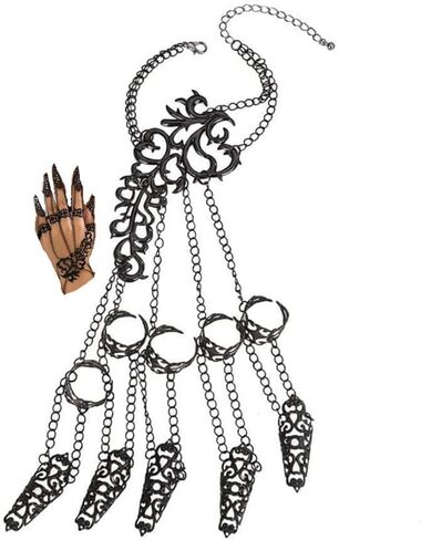 Denifery Bracelet with Finger Nail Tip Claw Rings - Hollow Pattern Ancient Queen Finger Claws for Women Halloween Cosplay Costume in Kuwait