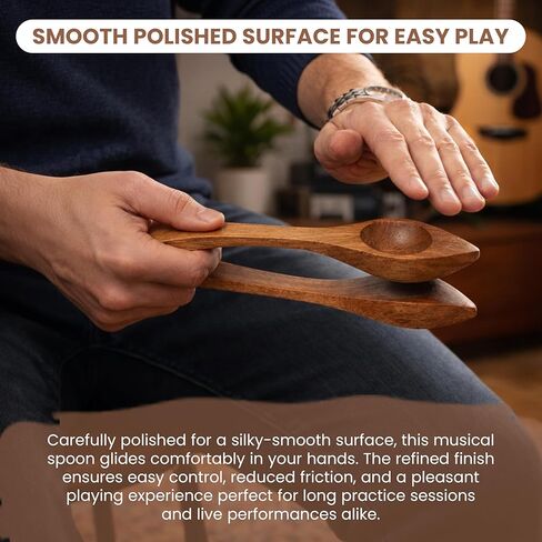 Musical Wooden Spoons – 9" Handcrafted Rosewood Folk Percussion Instrument for Irish Celtic Rhythm, Hand Percussion, Acoustic Jam, Live Music & Unique Gifts in Kuwait