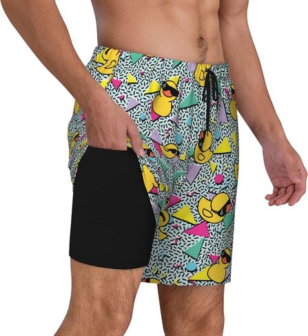 2 in 1 Mens Swim Trunks with Compression Liner 80s 90s Boardshorts Quick Dry Beach Shorts in Kuwait