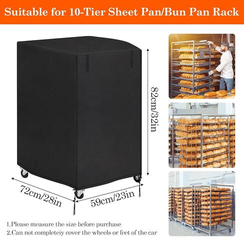 Klmnop Bun Pan Rack Cover, 10tier Sheet Bread Rack Cover with Zipper, 23"x28"x32" 420D Waterproof and Dust Resistant Bakery Racks Covers for Commercial Bread Racks(Black) in Saudi Arabia