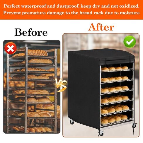 Klmnop Bun Pan Rack Cover, 10tier Sheet Bread Rack Cover with Zipper, 23"x28"x32" 420D Waterproof and Dust Resistant Bakery Racks Covers for Commercial Bread Racks(Black) in Saudi Arabia
