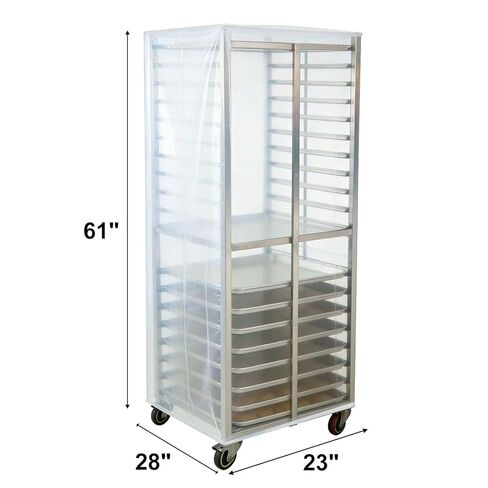 غطاء رف صينية الخبز: غطاء بولي كلوريد الفينيل سميك وشفاف مع 3 سحابات جانبية لـ 20 طبقة من رفوف المخابز التجارية، غطاء حامل خبز مقاوم للماء مقاس 23 بوصة × 28 بوصة × 61 بوصة in Kuwait
